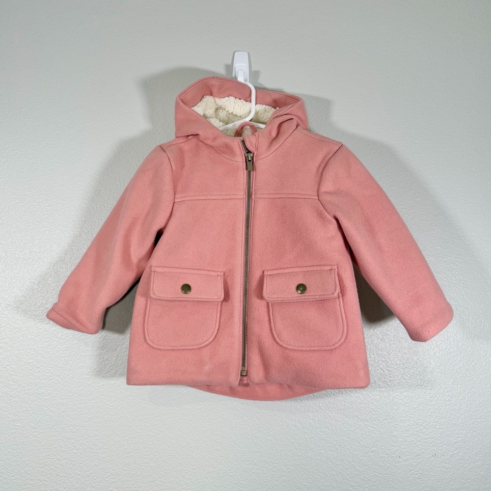 NWOT Old Navy Coat Peacoat Jacket Pink Hood Pocket Fleece Lining Girl Toddler 2T